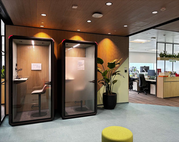 One-person acoustic booth in a Melbourne open-plan floor