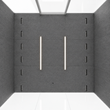 FocusPod Max ceiling detail showing two LED strips and twelve ventilation outlets.