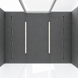 FocusPod Meet ceiling detail showing two LED light strips and the modelled ventilation outlets.